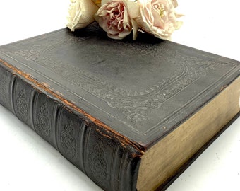 Impressive “Pulpit Size” Leather Holy Bible (Dated 1854) Printed by Eyre & Spottiswode Printers to Her Majesty / 19th century Family Bible