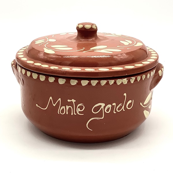 Hand-Made Terracotta Oven Pot from Monte Gordo, Portugal / Hand-Painted Earthenware Portuguese Kitchenalia