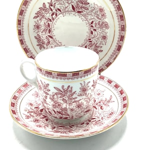 Antik 1880er Sampson Smith (Staffordshire) Pink Trio Teetasse Set / Viktorianisch Englisch Floral Geschirr / Downton Abbey Nachmittagstee