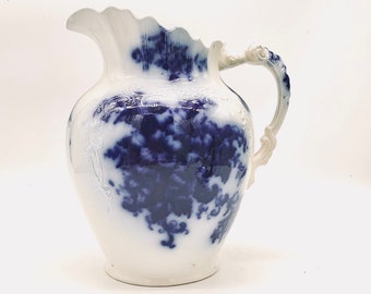 Enormous & Impressive Early English Flow Blue English Staffordshire Jug / For Lovers of Blue and White / Downton Abbey Decor