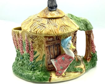 Grande teiera JEMIMA PUDDLE-DUCK da The Tales of Beatrix Potter / Teiera figurale di belle arti con bordo inglese