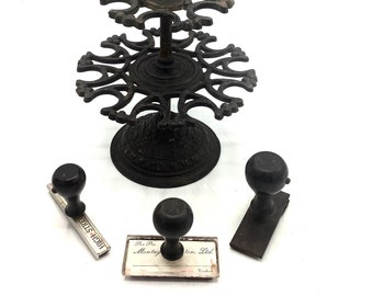 2 Tier Victorian Cast Iron Office Rubber Stamp Holder / Antique Stand for Vintage Tobacco Pipes / Industrial Office & Stationery Requisites