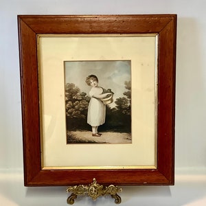 FREE WORLDWIDE SHIPPING A Charming Framed Print “The Father’s Darling” by Irish Artist Adam Buck in a Vintage Wooden Frame