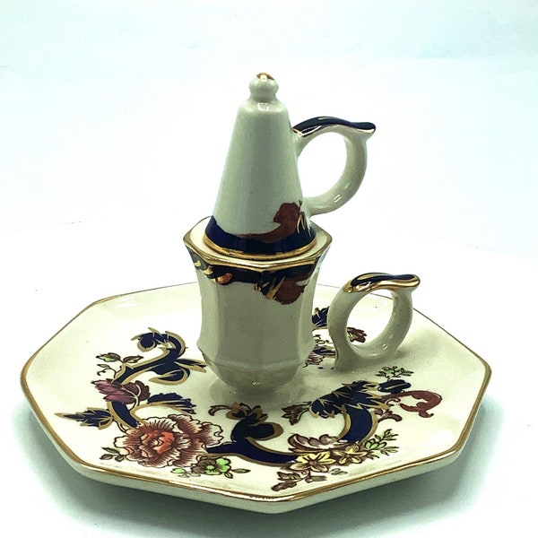 Exquisite MASON’S CHAMBER-STICK & Snuffer “Mandalay” Pattern / Wedding Gift / English Staffordshire Imari Pottery Candle Holder