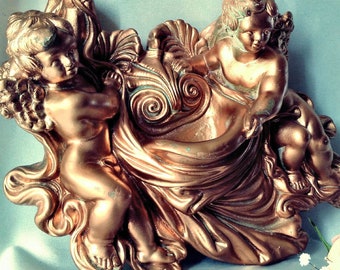 Huge! HAND-MADE in England CHERUBS Wall-mounted, Golden Putti Pocket With Very Ornate Detailing, Romantic & Angel Inspired Gift For Her,