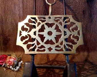 Antique 19th Century ADJUSTABLE VICTORIAN TRIVET, Original English Fireside Accessory, Extendable Wrought-iron Brass Stand For Kettle or Pan