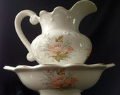 Large Impressive ALBANY POTTERY ENGLISH Victorian Shape Jug with Footed Basin, Romantic Ewer and Pedestal Bowl, Jane Austen Style Interiors