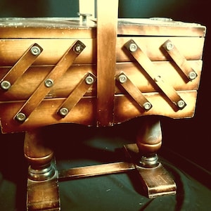 Large & Impressive Hand-Built ARTS + CRAFTS CANTILEVERED Sewing Box, English Victorian Haberdashery Storage / Downton Abbey