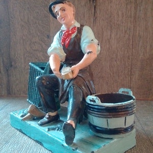 Antique German Cast-iron SHOEMAKER MATCHSTICK HOLDER, Fabulous Old-fashioned Cobbler Match Striker, Rare & Large Figural Tobacco Collectible
