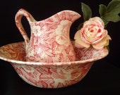 Perfect BURLEIGH VICTORIAN CHINTZ Ewer Bowl, Pink Staffordshire Pitcher and Basin, Jane Austen Style Accessories, Romantic Boudoir Decor