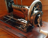 ANTIQUE FRISTER ROSSMANN Hand-Crank Sewing Machine, German Art Nouveau Gold Black Dressmaking Equipment, Fabulous Eye-catching Shop Prop