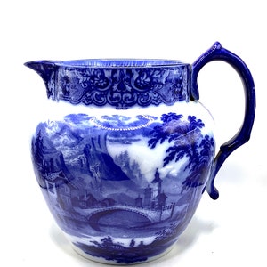 Antique Flow Blue Royal Doulton Custard Jug circa 1900’s “Geneva pattern” Blue and White English Tableware