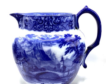 Antique Flow Blue Royal Doulton Custard Jug circa 1900’s “Geneva pattern” Blue and White English Tableware