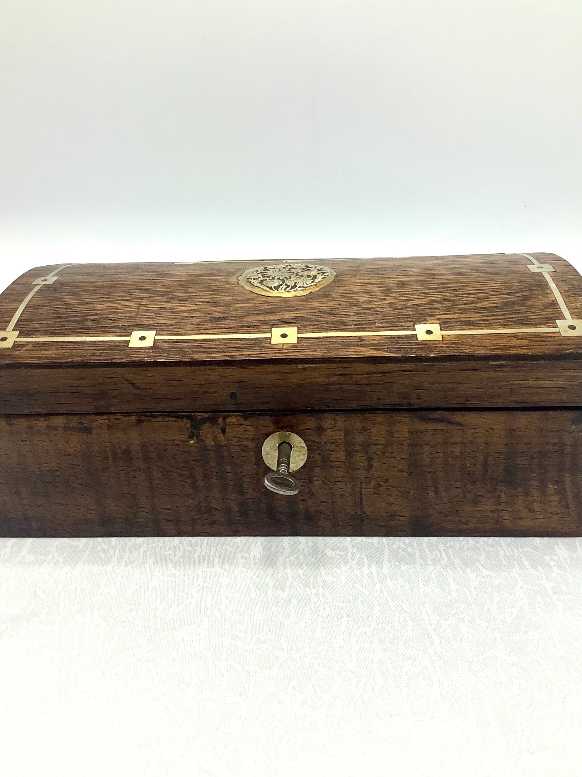 Victorian Wooden Box with Inlaid Brass Decoration & Original | Etsy