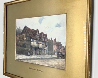 Fine Antique Print “Shakespeare’s Birthplace” from the Original Painting by W.W Quatremain / Framed Artwork of The Bard’s Home in Stratford