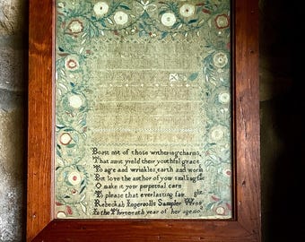 Vintage Victorian Sampler Print Professionally Mounted under Glass within a High Quality Antique Frame Made in England