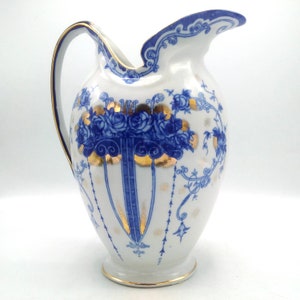 Magnificent French SÈVRES STYLE Ewer & Bowl / Art Nouveau Pitcher and Basin with Spurious Sevres Stamp / For Lovers of Blue White China image 3