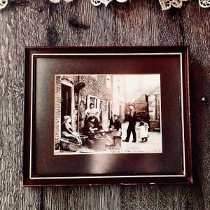 F.M.SUTCLIFFE FRAMED PRINT &quot;Girls Skanning Mussels&quot; in Whitby England // Sepia Print of Fish Workers in English Coastal Town during  1800&#39;s