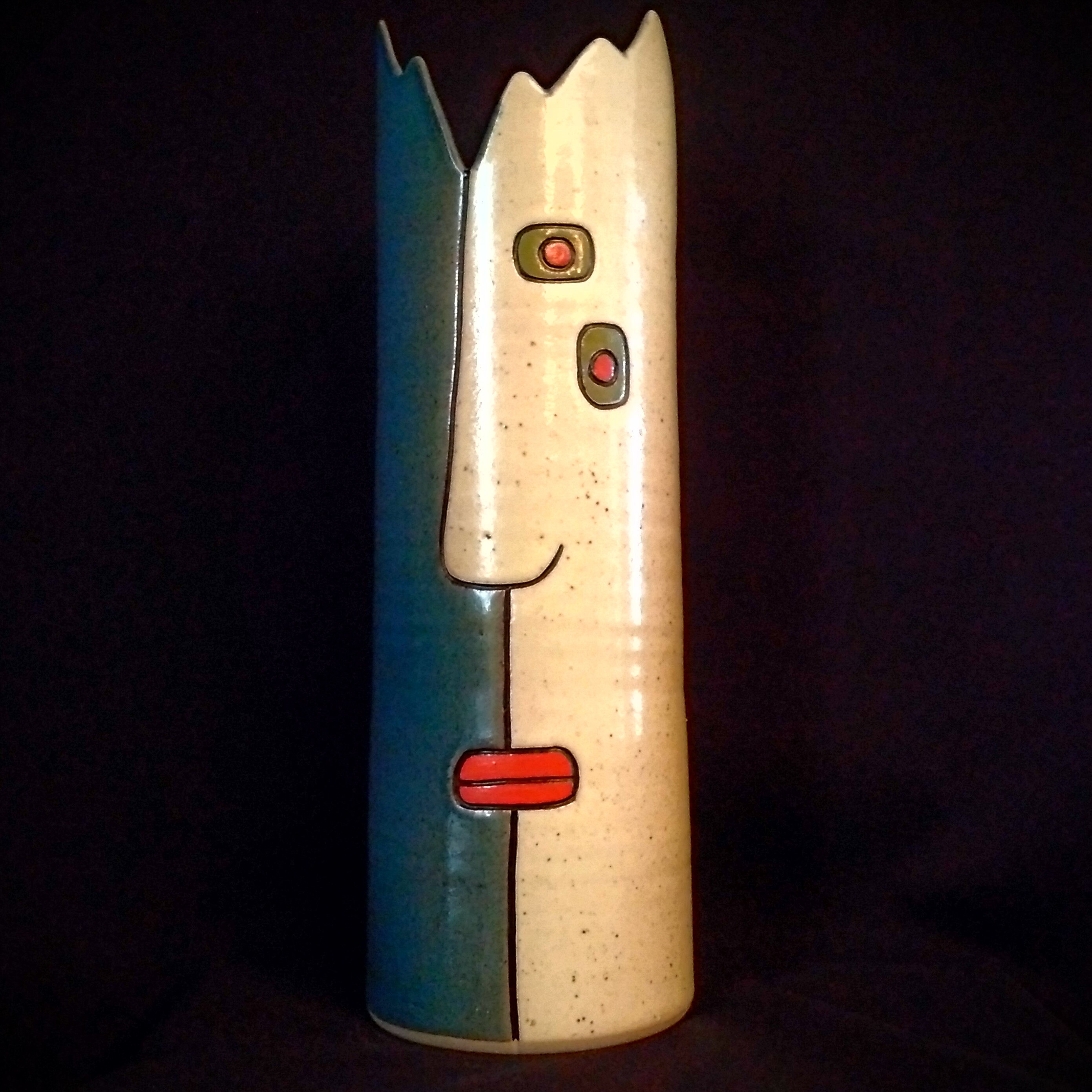Vase en céramique signé Beige/Rouge - Vendu