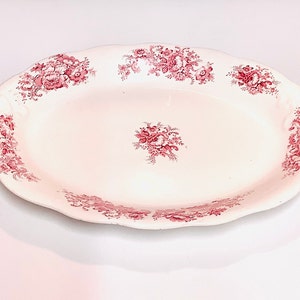 Antique 19th Century Staffordshire (England) Ironstone Meat Plate with Romantic Pink Floral Sprig Pattern / Downton Abbey Fine Dining