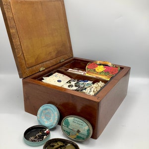 Victorian 2-Tier Wooden Sewing Box / 19th Century Needlework Case / Antique Craft Box