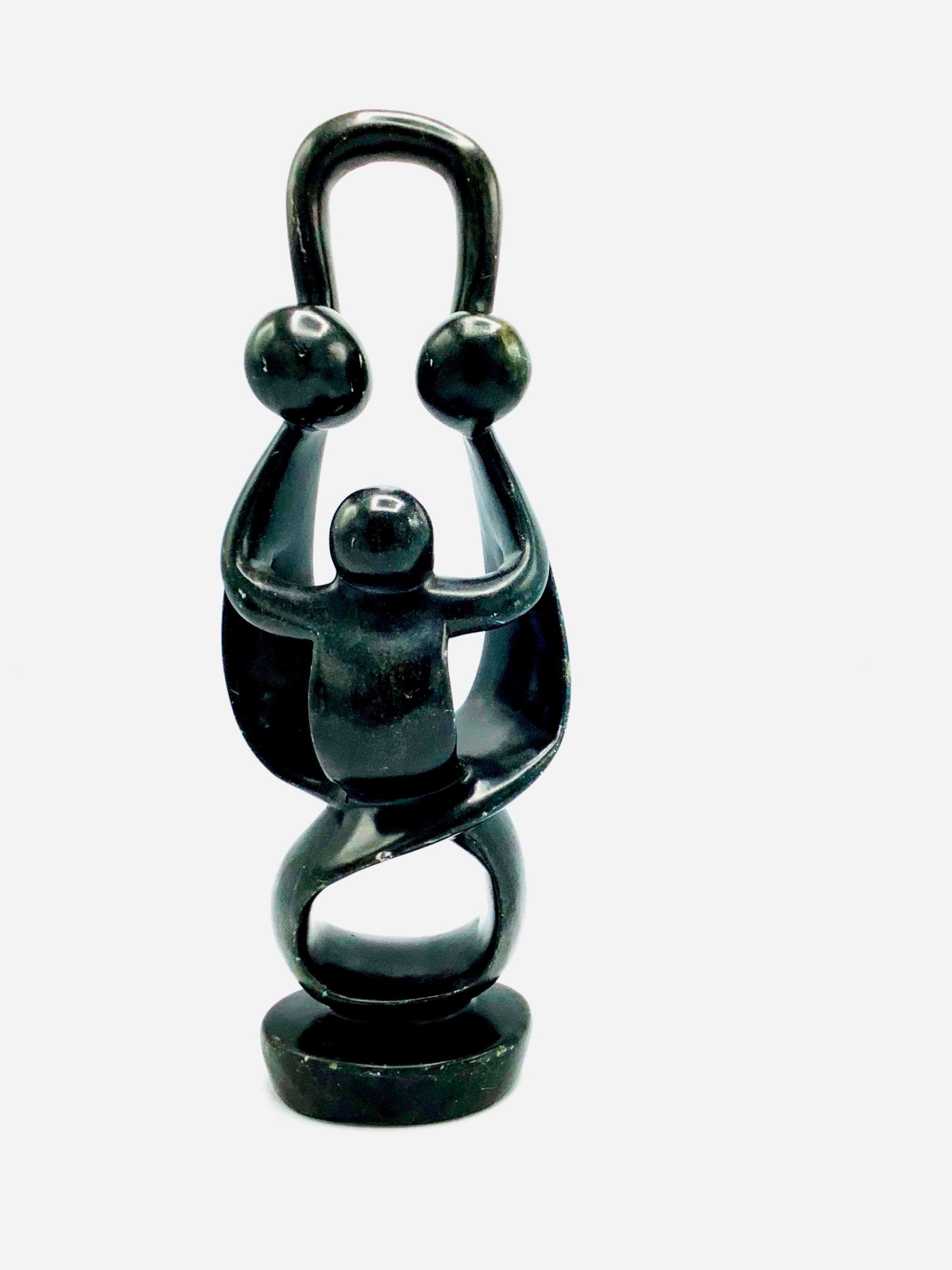 Large ZIMBABWE SCULPTURE Signed by the Artist KAMBIRI / African Stone Figurine of a Family Group ‘Ukami’ / Minimalistic Figural Statue