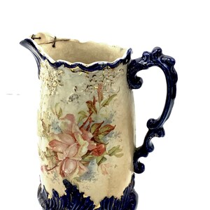 Staffordshire Jug made by Grimwades with Historic Staple Repair / Restored Antique English Pitcher / Make Do and Mend