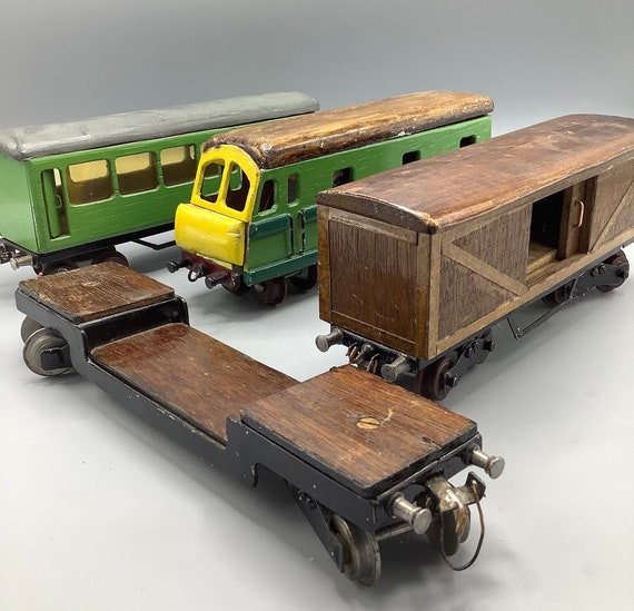 A Set of 4 Large Hand built Train Wagons Ultimate Boys Toys English Wooden Locomotive Rolling Stock Man cave Prop Etsy