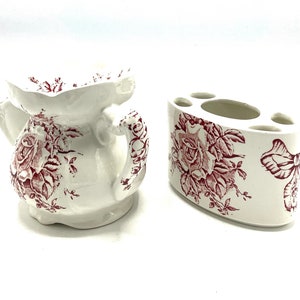 James Kent "Girland"-mönster rakmugg och tandborstehållare Tillverkad av Fenton Pottery i England / Downton Abbey badrumsdekor