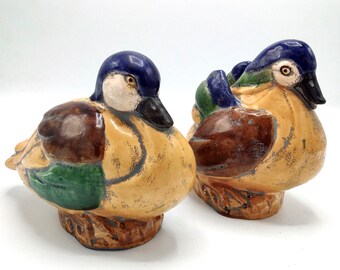 Beautiful Pair of CERAMIC MANDARIN DUCKS in Fine Condition / Asian Aquatic Hand-painted Birds / Perfect Gift for Duck Lover or Collector