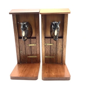 Large Pair of Hand Painted Ceramic & Wood Bookends Featuring 2 Horses Behind Stable Doors / Perfect Gift for the Horse Lover in Your Life