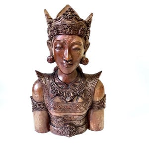 Intricately Carved 25cm Heavy Wooden Balinese Figure Signed / Indonesian Dancer Head