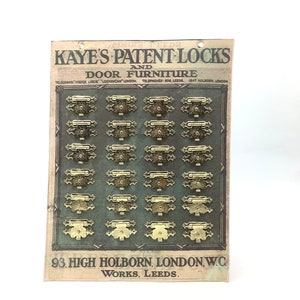 Vintage ENGLISH SALESMAN’S SAMPLE from Kaye’s Hardware Company with 24 Miniature Brass Hinges / Antique Shop Counter Display