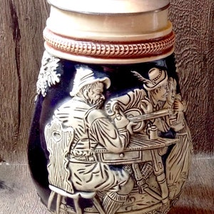 Large & heavy German vintage authentic Bier Stein with pewter lid // stunning German barware // blue white Stein // perfect prop for man-den