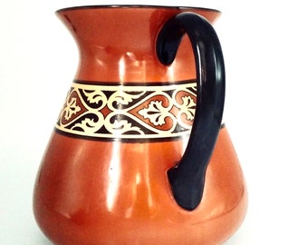 Un rare grand pot en émail fabriqué par Soho Pottery England / Insolite Solian Ware Tin Pitcher / Rare-to-find Metal Art Deco Vase