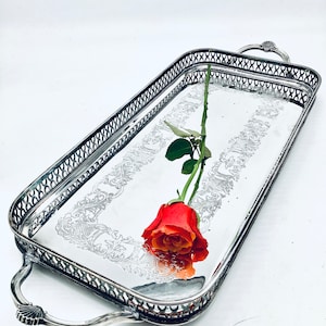 Antique Silver-plated Art Nouveau Gallery Butler’s Tray with Bun Feet and Shell Accented Handles made by Cavalier (Sheffield England)