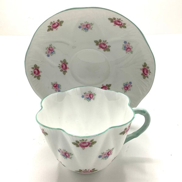 Exquis SHELLEY ROSEBUD TASSE DE THÉ & Soucoupe / Anglais Floral Afternoon Tea Bone China Set / Downton Abbey Tea Time