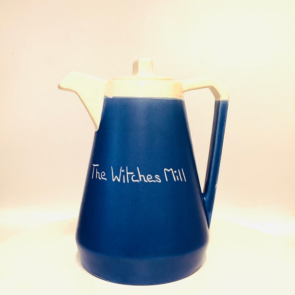 Quirky English Teapot or Coffee Pot made by The Devonshire Pottery Featuring the “Witches Mill” (a Former Witchcraft Museum in England)