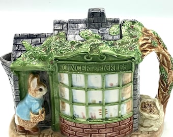 Perfect! LARGE PETER RABBIT Teapot by Border Fine Arts & Enesco / The Ginger + Pickles Shop Teapot / Rare Collectible Beatrix Potter