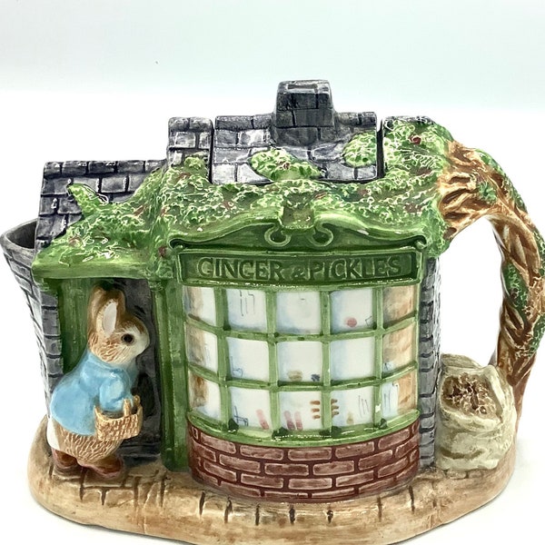 Perfect! LARGE PETER RABBIT Teapot by Border Fine Arts & Enesco / The Ginger + Pickles Shop Teapot / Rare Collectible Beatrix Potter