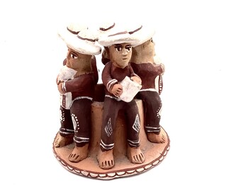 Vintage Peruvian Minka Folk Art Clay Hand-made Candleholder // rustic hand-painted original Peruvian crafts