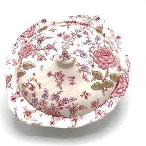 Superb! Johnson Brothers ROSE CHINTZ Large Serving Bowl & Lid / Collectible English Chintz Tableware / Pretty Pink Pottery to Display or Use