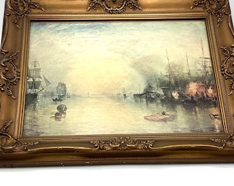 Impressive Framed Print by J.W Turner “The Keelman Heaving in Coals by Moonlight”
