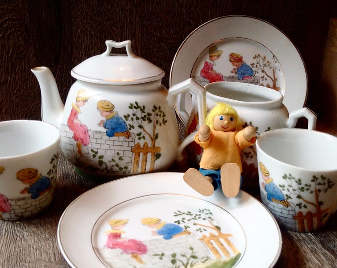 Rare CHILD'S HAND-PAINTED Art Nouveau Tea Set // Beautiful, scarce early century Junior Tea Time Set // Delicate English enchanting Tea Set