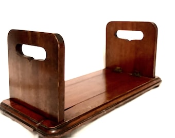 Antique William Vl Mahogany Extendable Sliding Book Trough with Carved Supports on Bun Feet / Perfect Gift for Reader / Library Accessory