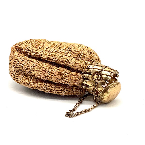 Antique Gold Metal Reticulated Chatelaine Coin Purse with Concertina-Style Opening, Expanding Coin Purse / Chain Mail Purse