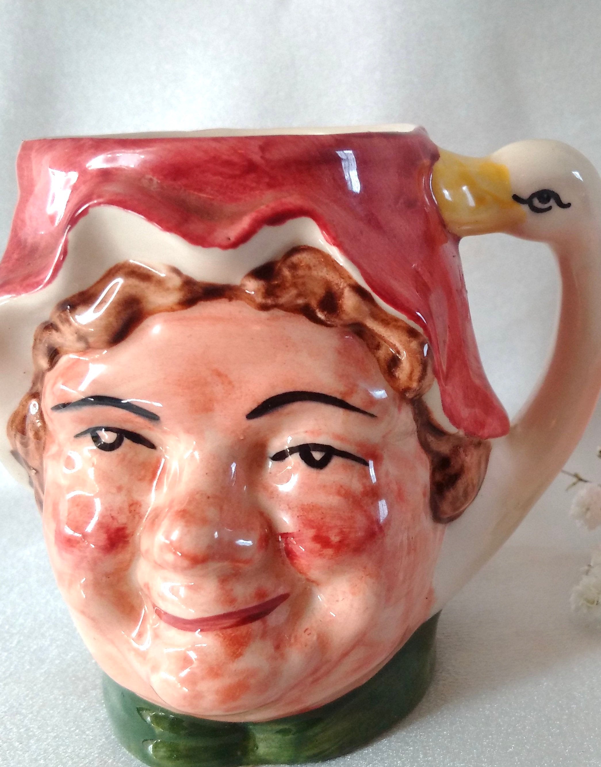Zeldzame! Full Size FARMER's WIFE met GOOSE Jug, Artone karakter stuk, rustiek Engels figural pitcher, Country Boerderij Kitchenalia