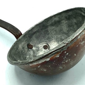 Large Antique 18th or Early 19th Century Copper Ladle with Forged Iron Handle / Industrial Victorian Kitchen Serving Implement