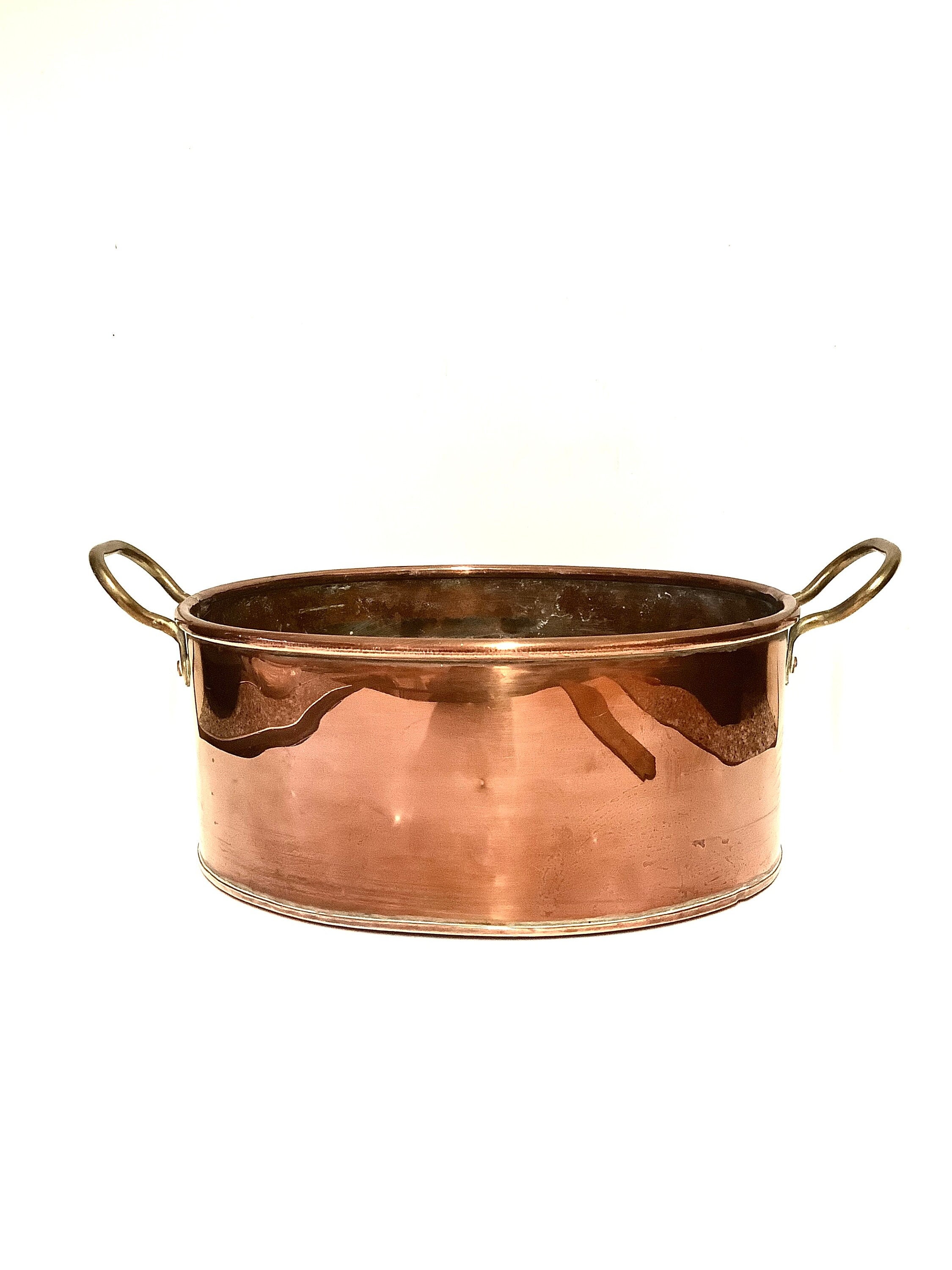 Antique Copper Pan with Brass Handles English 19th Century Planter