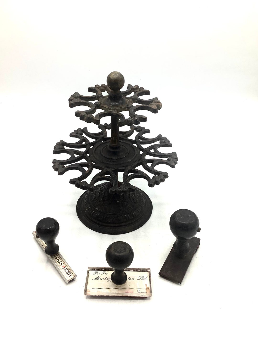 2 Tier Victorian Cast Iron Office Rubber Stamp Holder / Antique Stand
